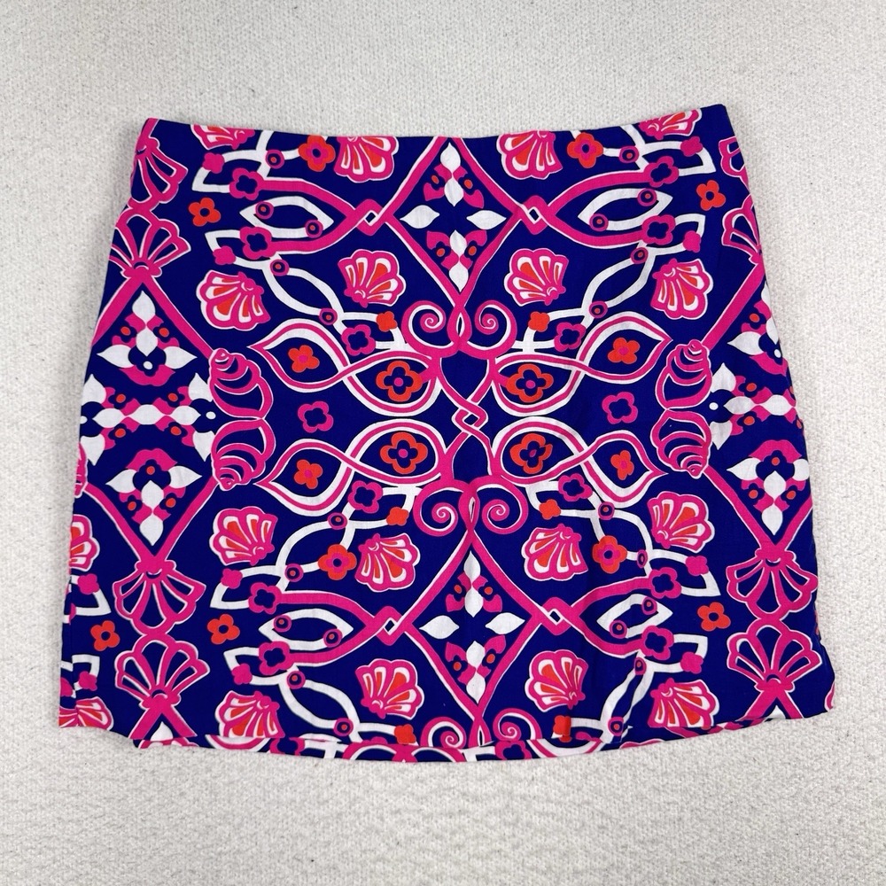 Vineyard Vines Skirt Womens 10 Blue Pink A Line Mini Geometric Print Lined Golf